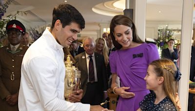 Kate, the Princess of Wales, hands Carlos Alcaraz his Wimbledon trophy in a rare appearance for her