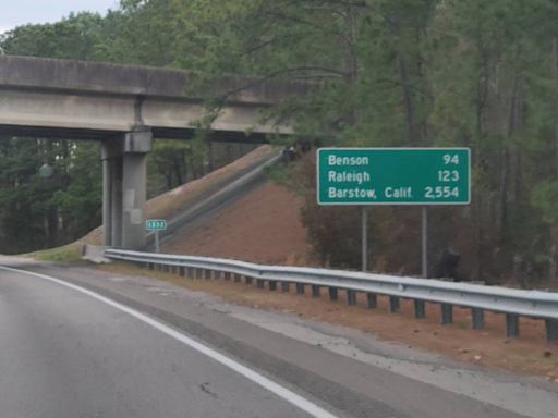 Why is there a sign on NC I-40 near Wilmington pointing to Barstow, CA? Here’s the story