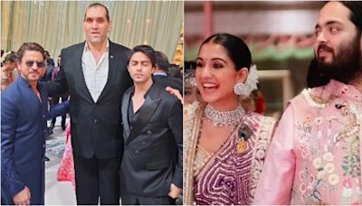 Shah Rukh Khan And Aryan Pose With Khali At Anant-Radhika's Shubh Ashirwad, Fans Joke About Height Difference