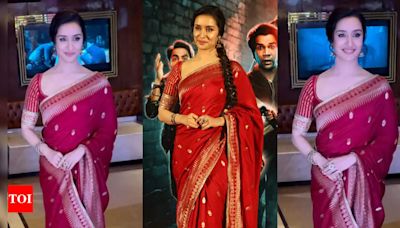 Shraddha Kapoor stuns in red silk jacquard sari by Masaba Gupta at 'Stree 2' trailer launch - Times of India
