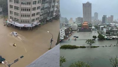 凱米颱風／高美館豪宅區淹大水！整條馬路淪「黃河」 高空慘況照曝光