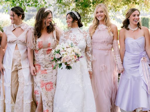 A bride spent 14 months designing custom bridesmaid dresses for her 'Bridgerton'-inspired wedding