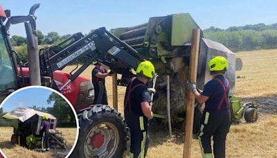 Fire crews attend farmer's field after hay baler fire on hottest day of the year