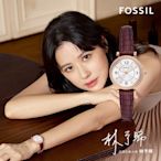 FOSSIL Carlie 林予晞配戴款 晶鑽皮帶女錶 情人節禮物-深紅仿蜥蜴紋錶帶/28mm ES5296