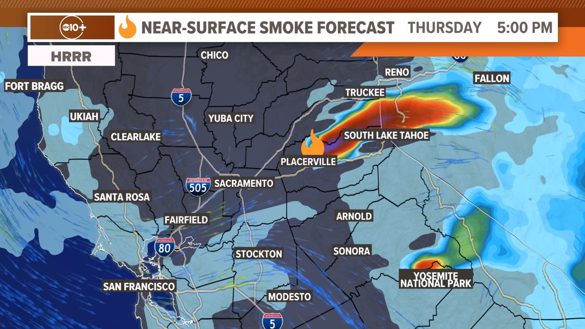 Smoke Forecast: Lake Tahoe area to have very poor air quality from Crozier Fire