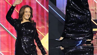 Kamala Harris Goes Classic in Black Patent Leather Pumps and LaQuan Smith Dress at Congressional Black Caucus Foundation...