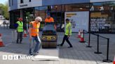 Ipswich linocut prints created with a road roller