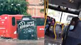 Camión de pasajeros choca contra tinaco "flotante" en Guadalajara