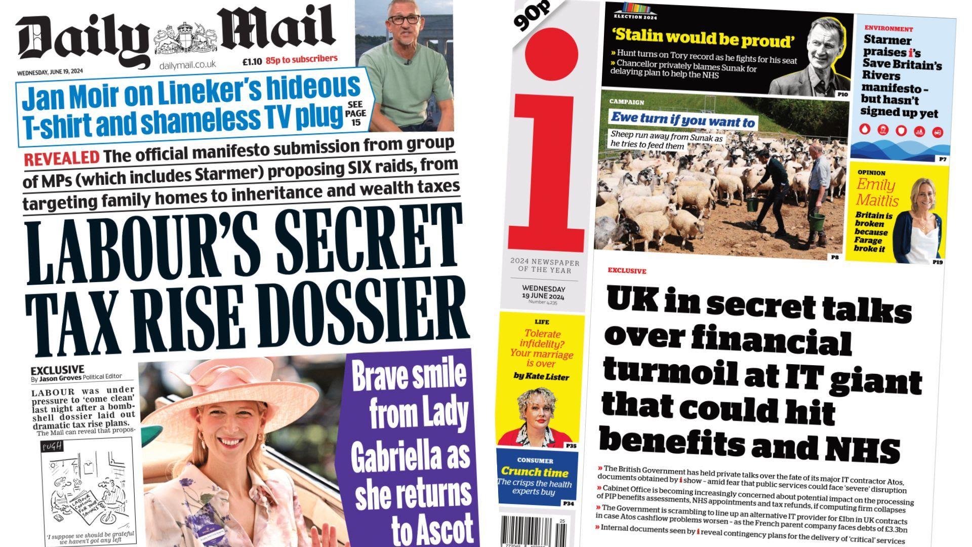 'Labour's secret tax rise dossier' and 'financial turmoil at IT giant'