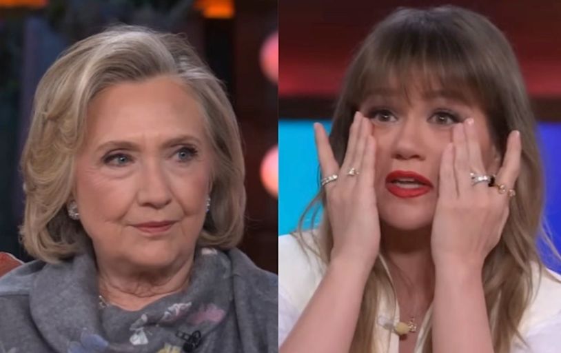 Hillary Clinton comforts Kelly Clarkson as she tearfully recalls being hospitalised during pregnancies