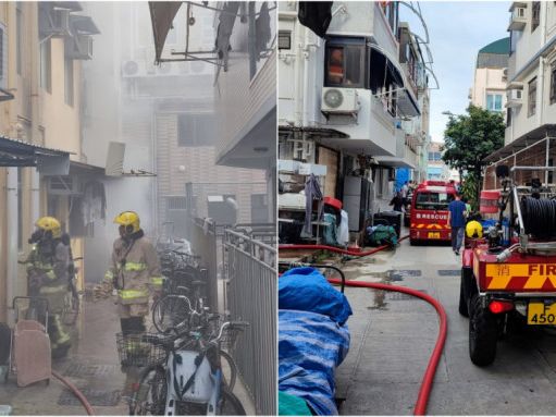 長洲地舖起火濃煙密佈 消防拖喉灌救