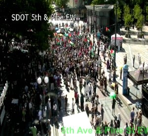 All roads open after demonstration in downtown Seattle shut down Fourth Avenue and Pine Street
