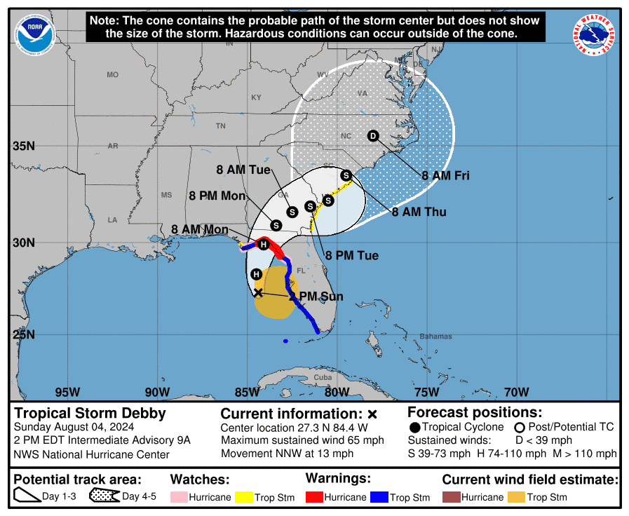 Tropical Storm Debby: 'Historic,' 'catastrophic' flooding possible on South Carolina coast