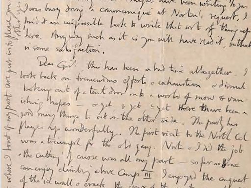 Letters from George Mallory published by Magdalene College, Cambridge, a century after he disappeared on Mount Everest