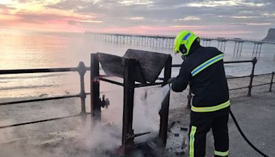 Saltburn's iconic views marred by 'reckless' vandals setting wooden bins alight along promenade