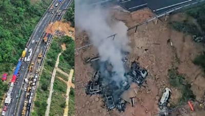 Colapsa tramo de una carretera en China: al menos 24 murieron y una veintena de vehículos se desbarrancaron