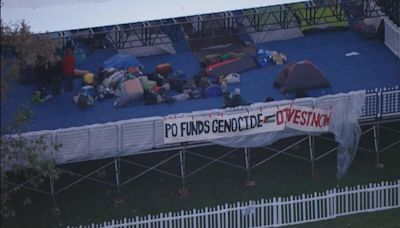 Pro-Palestinian protesters set up encampment on graduation stage at Pomona College