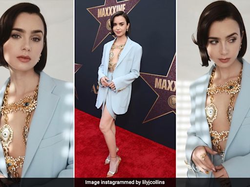 Lily Collins Has Her Eyes Everywhere But We've Got It On Her Powder Blue Skirt Suit