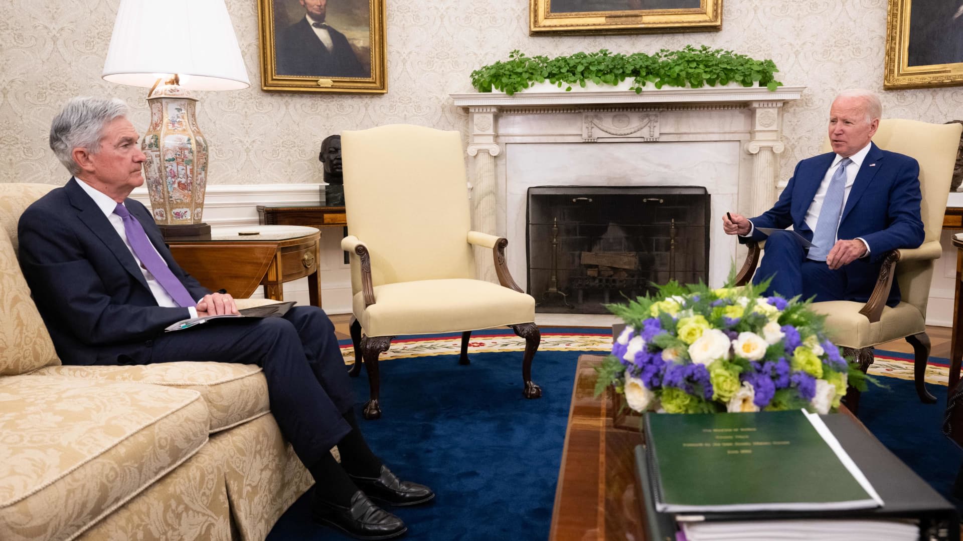 Biden claims he's 'never once spoken' to Powell as president, but they met in Oval Office in 2022