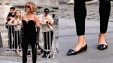 Nicole Ari Parker Wears Patent Leather Flats with Velvet Marc Jacobs Jumpsuit for Fall 2024 Show in New York