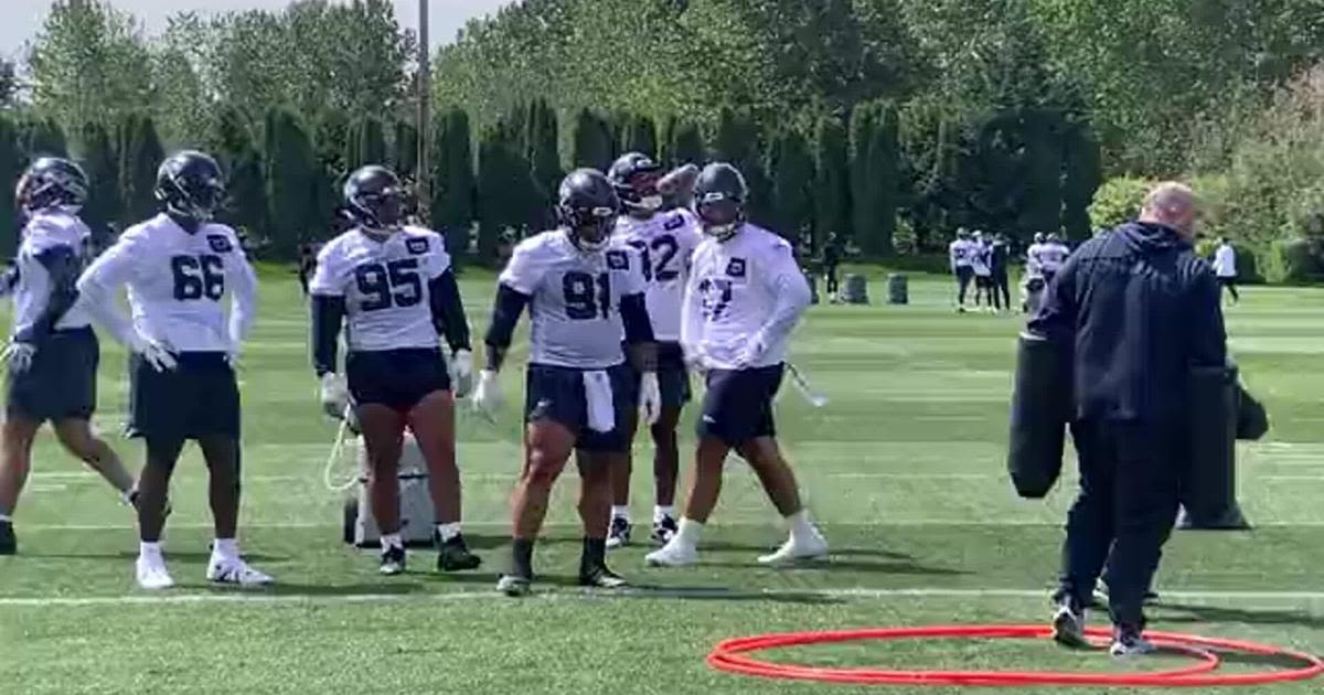 Top NFL draft choice Byron Murphy in a pass-rush drill in Seahawks rookie minicamp