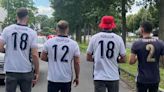 Newcastle's Paul Dummett and Mark Gillespie don Anthony Gordon shirts at England game in Germany