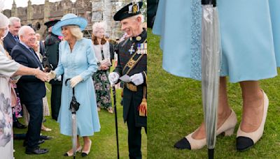 Queen Camilla Rewears Vintage Cap-Toe Chanel Pumps While Hosting Garden Party During Royal Week in Scotland