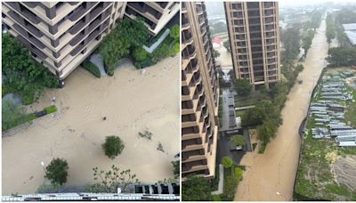 颱風挾帶暴雨…高雄豪宅區淹了！屋主起床俯瞰驚見「道路變黃河」