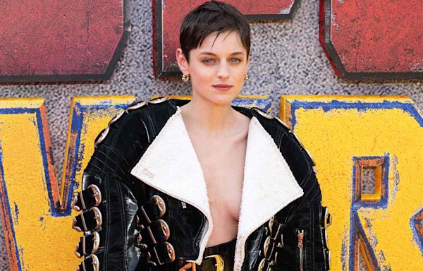 Emma Corrin Wears All the Belts Imaginable — But Leaves Their Shirt at Home — on “Deadpool & Wolverine” Press Tour