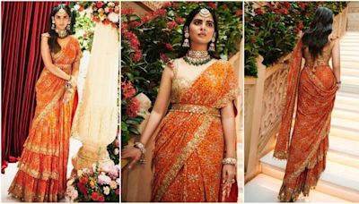 Isha Ambani adds modern twist to traditional bandhani saree with ruffles and sequins for Radhika-Anant's Mameru ceremony