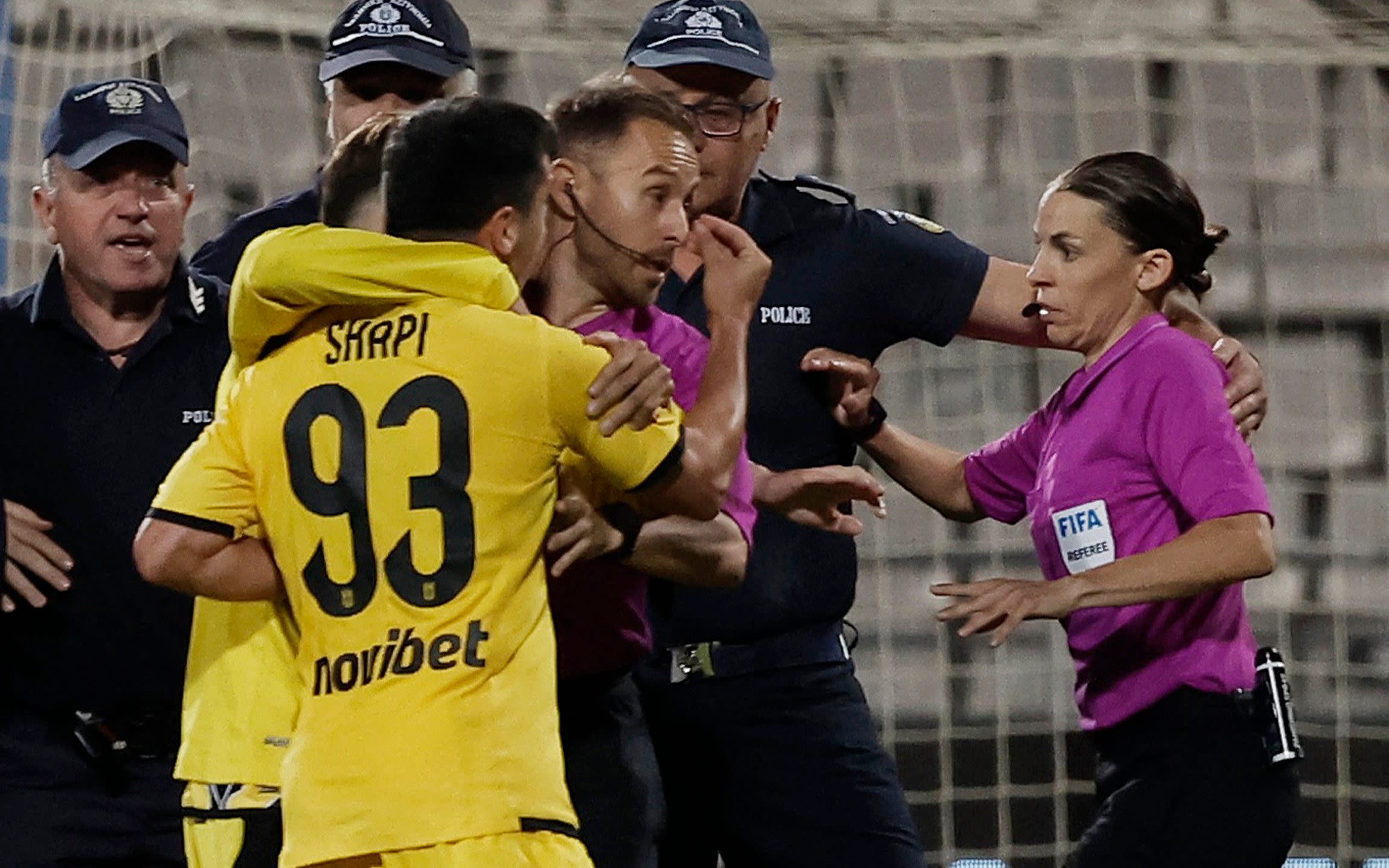 Watch: Referee Stephanie Frappart escorted from pitch by police after Greek Cup final fury