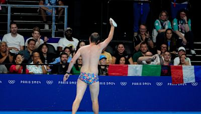 Meet 'Bob the Cap Catcher': Speedo-clad man saves the day at Olympic swimming event