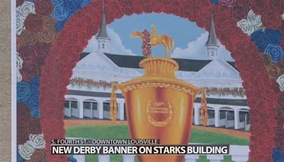 New banner honoring the 150th Kentucky Derby was installed in downtown Louisville