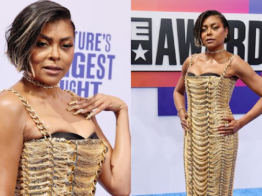 Taraji P. Henson Goes for Gold in Custom Balmain Dress on the BET Awards 2024 Red Carpet