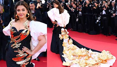 Aishwarya Rai walks Cannes red carpet in black and gold gown with arm in cast