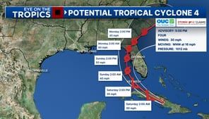 Potential Tropical Cyclone 4: System remains disorganized but is showing more circular flow