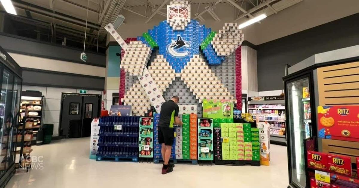 Giant display of Canucks goalie made out of soda boxes draws fans