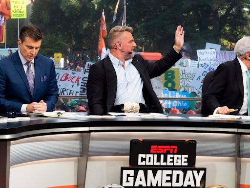 Nick Saban cringes while Pat McAfee dances in his seat on ESPN's 'College GameDay'