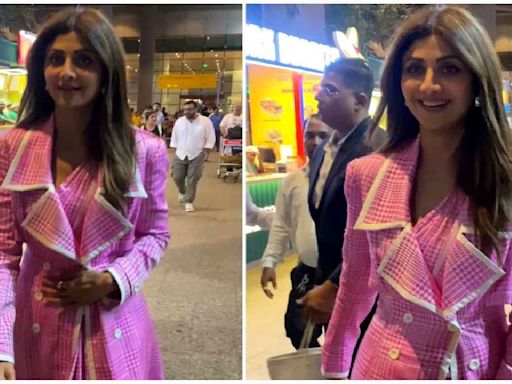 Shilpa Shetty modernizes gulaabi saree look with elegant oversized coat