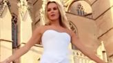 Amanda Holden flashes her underwear in a sheer white gown