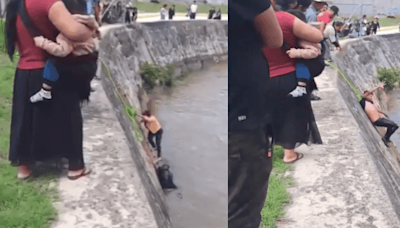 Chiapas: VIDEO Madre heroica salva a su hijo tras caída al río de San Cristóbal de las Casas