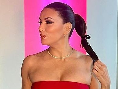 Eva Longoria Is a Vision in This Cherry-Red Strapless Dress