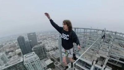 Watch: Daredevil walks tightrope between Los Angeles skyscrapers