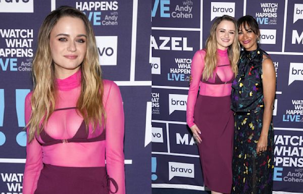 Joey King Puts Sheer Spin on the Peekaboo Bra Layering Trend in Pink Look for ‘What What Happens Live’ Alongside Rashida...