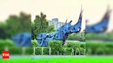 Artists demand re-installation of iconic rhino sculpture at Genda Circle in Vadodara | Vadodara News - Times of India