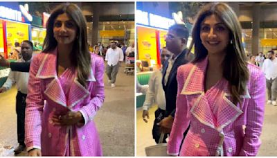 Shilpa Shetty modernizes gulaabi saree look with elegant oversized coat