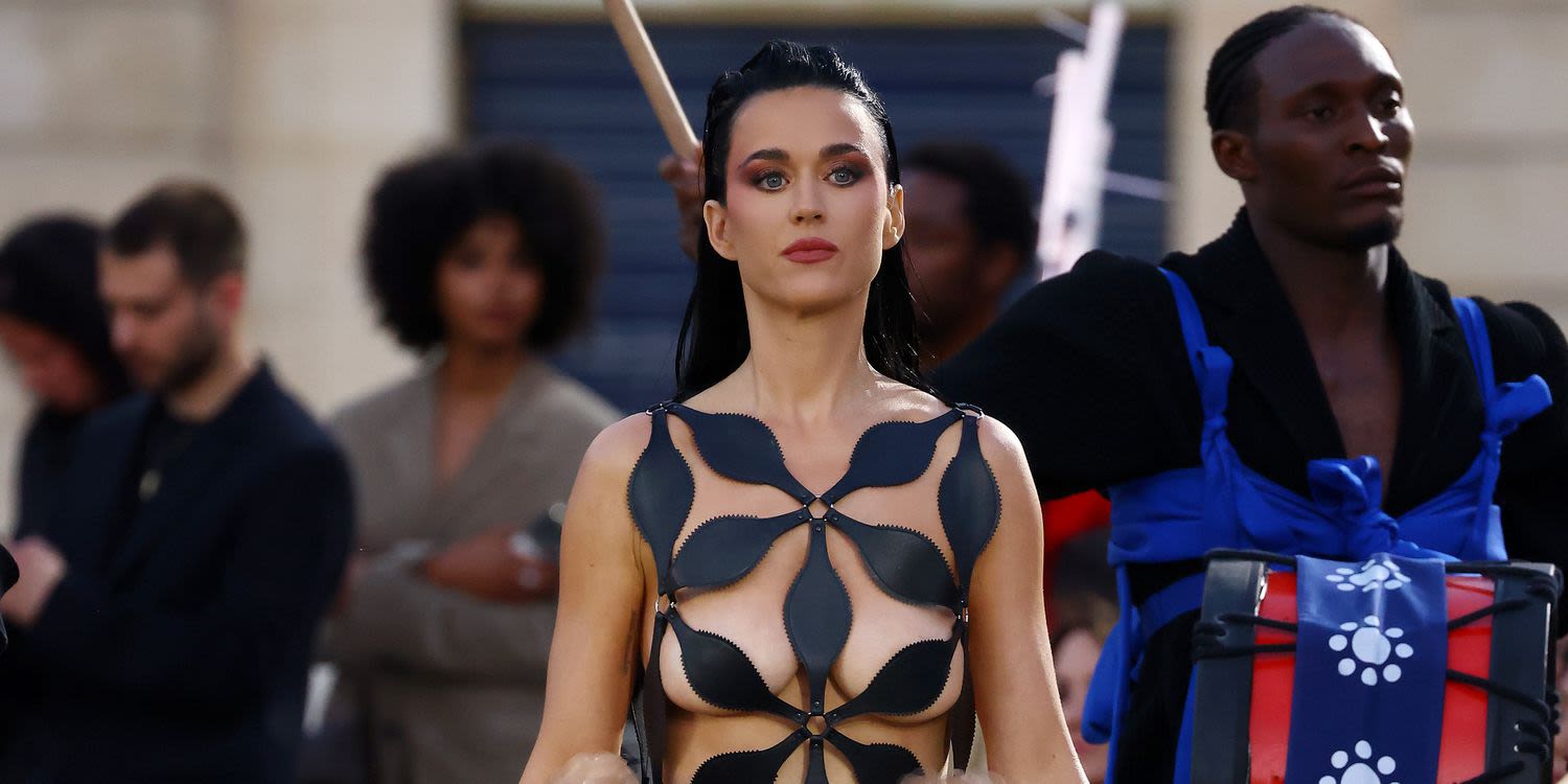 Katy Perry Was Practically Naked on the Runway in a Leather Dress With Giant Cutouts