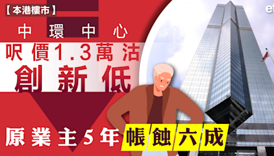 樓市 | 中環中心呎價1.3萬沽創新低，原業主5年帳蝕六成 - 新聞 - etnet 經濟通 Mobile|香港新聞財經資訊和生活平台