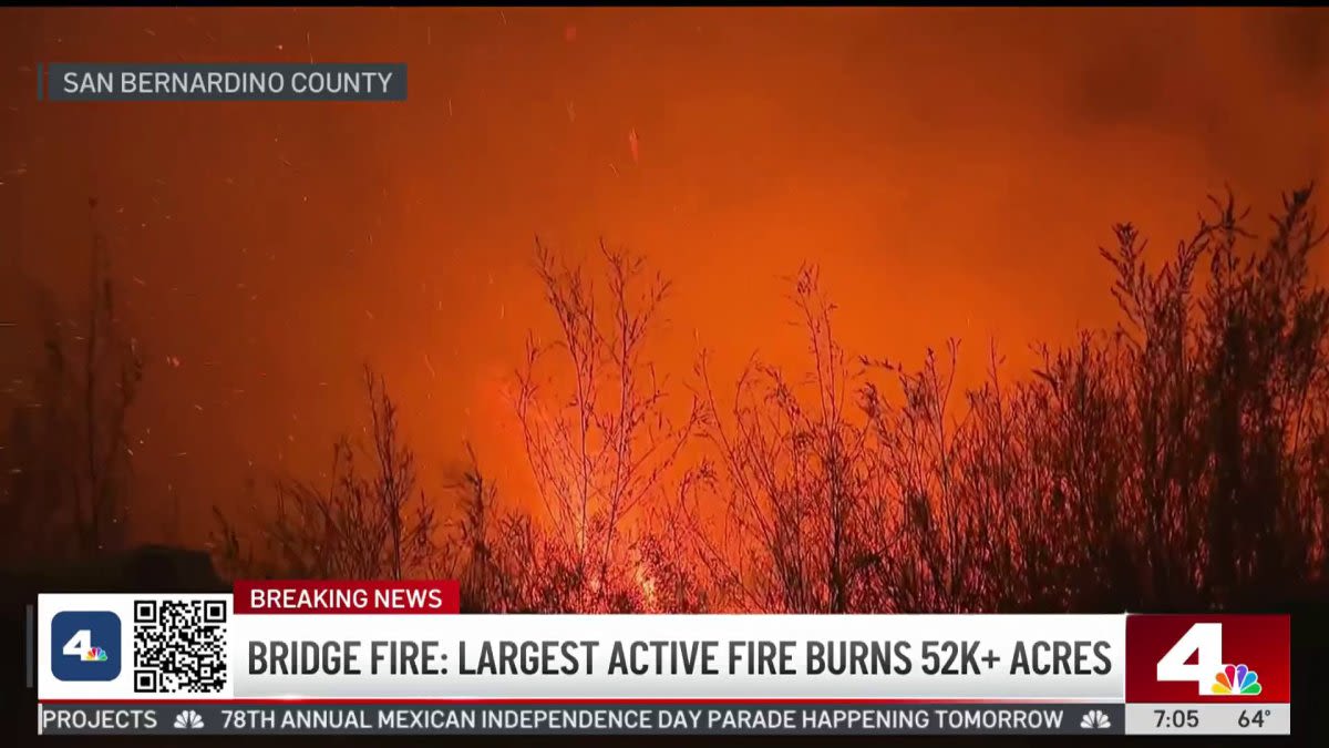 Bridge Fire continues to rage as SoCal's largest active wildfire