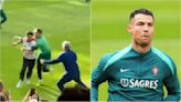 Un jugador de Portugal TACLEÓ a un hincha que quiso llegar hasta Cristiano Ronaldo en el entrenamiento